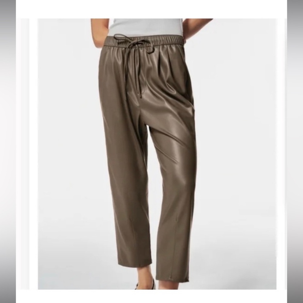 Zara Olive Green faux leather drawstring pants with pockets size XXL